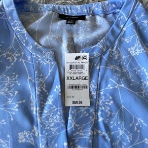 NWT- Alfani Blue & White "Coastal Mode" Blouse - Size XXL